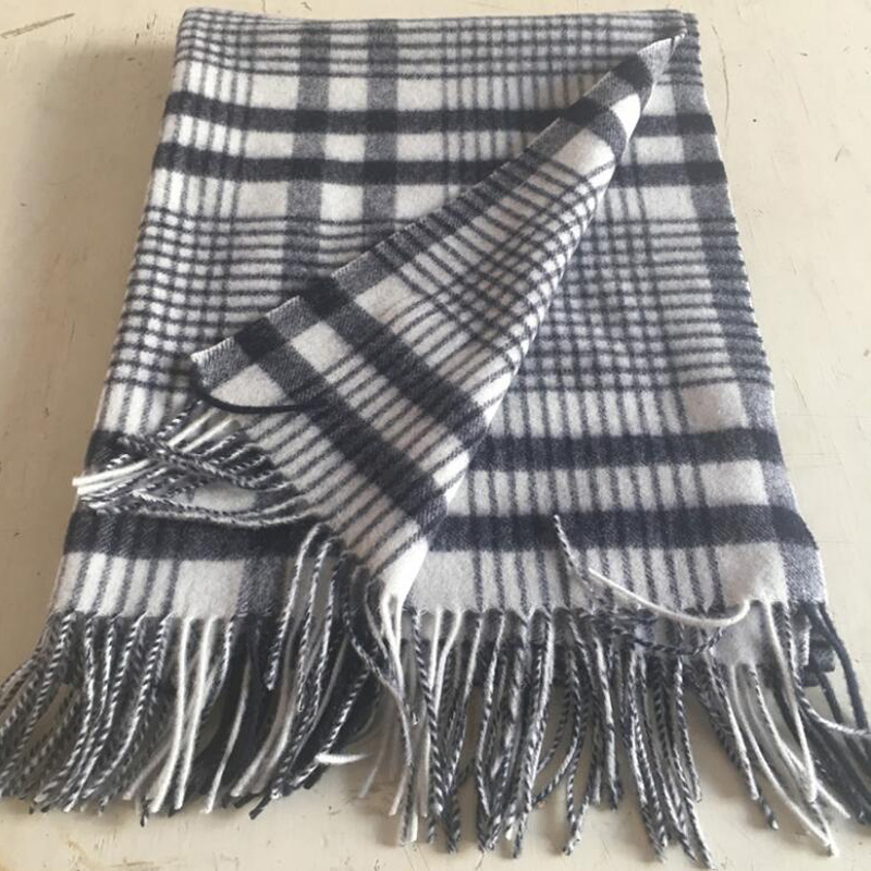 Soft Wool Scarves Gray Plaid Women Winter Pashmina Scarf